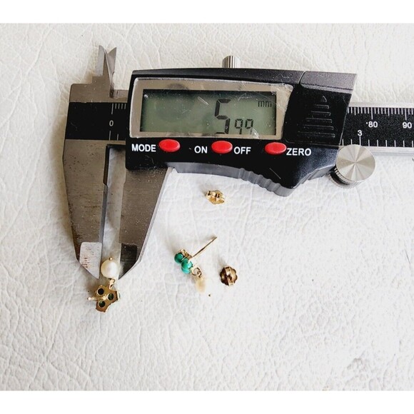 Vintage 14k Yellow Gold Bead Turquoise & 5.9mm Pearl Floral Dangle Earrings 2.1g - Picture 11 of 12